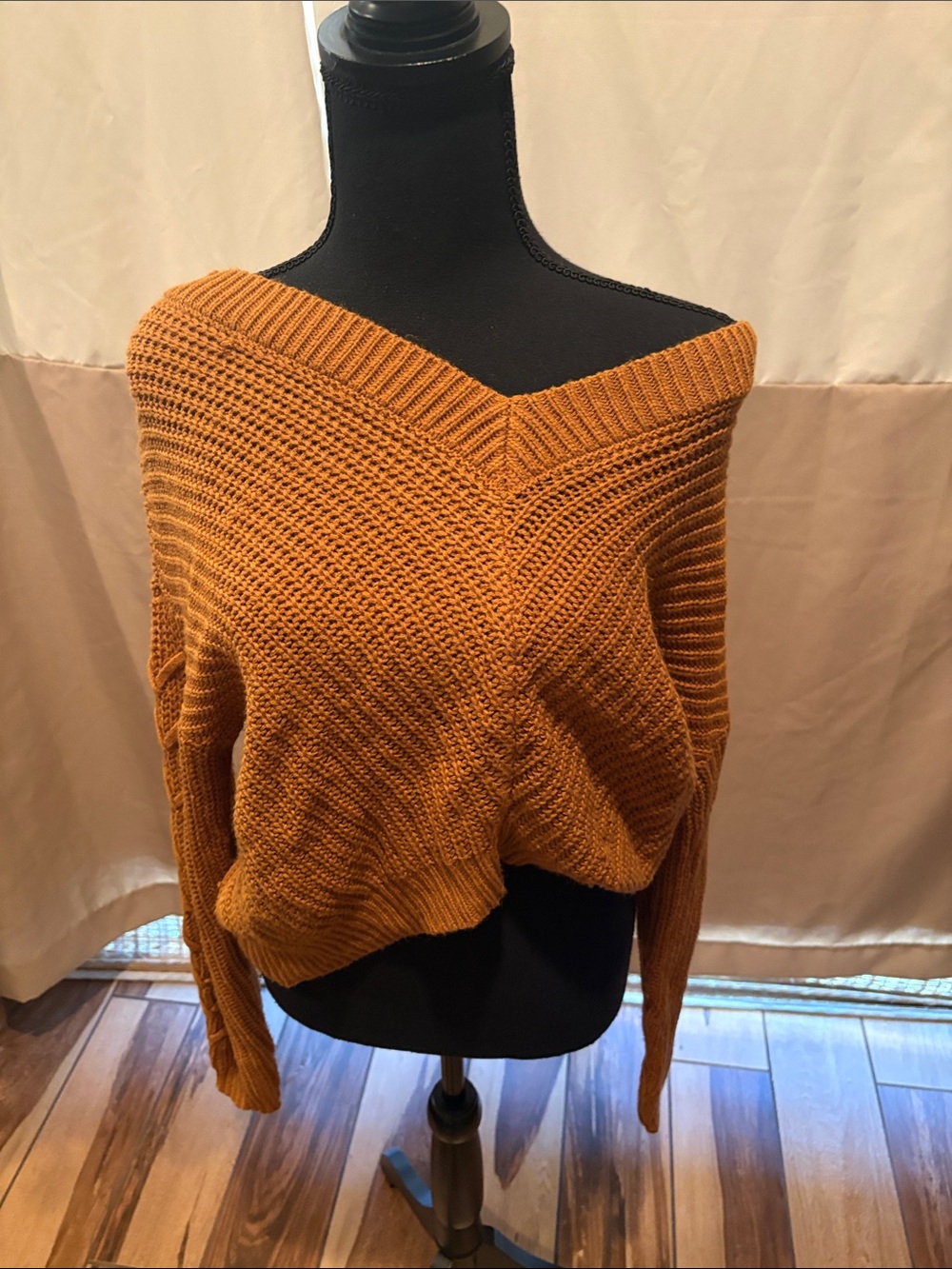 Cozy Off-the-Shoulder Knit Sweater in Mustard